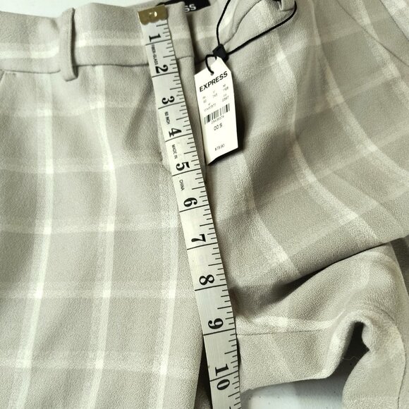 NEW Express Columnist Ankle Mid Rise Size 00 Short Stretch Grey Plaid Pants - Picture 9 of 11